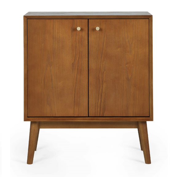 Wooden cabinet with two doors on a white background