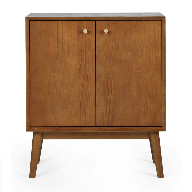Wooden cabinet with two doors on a white background