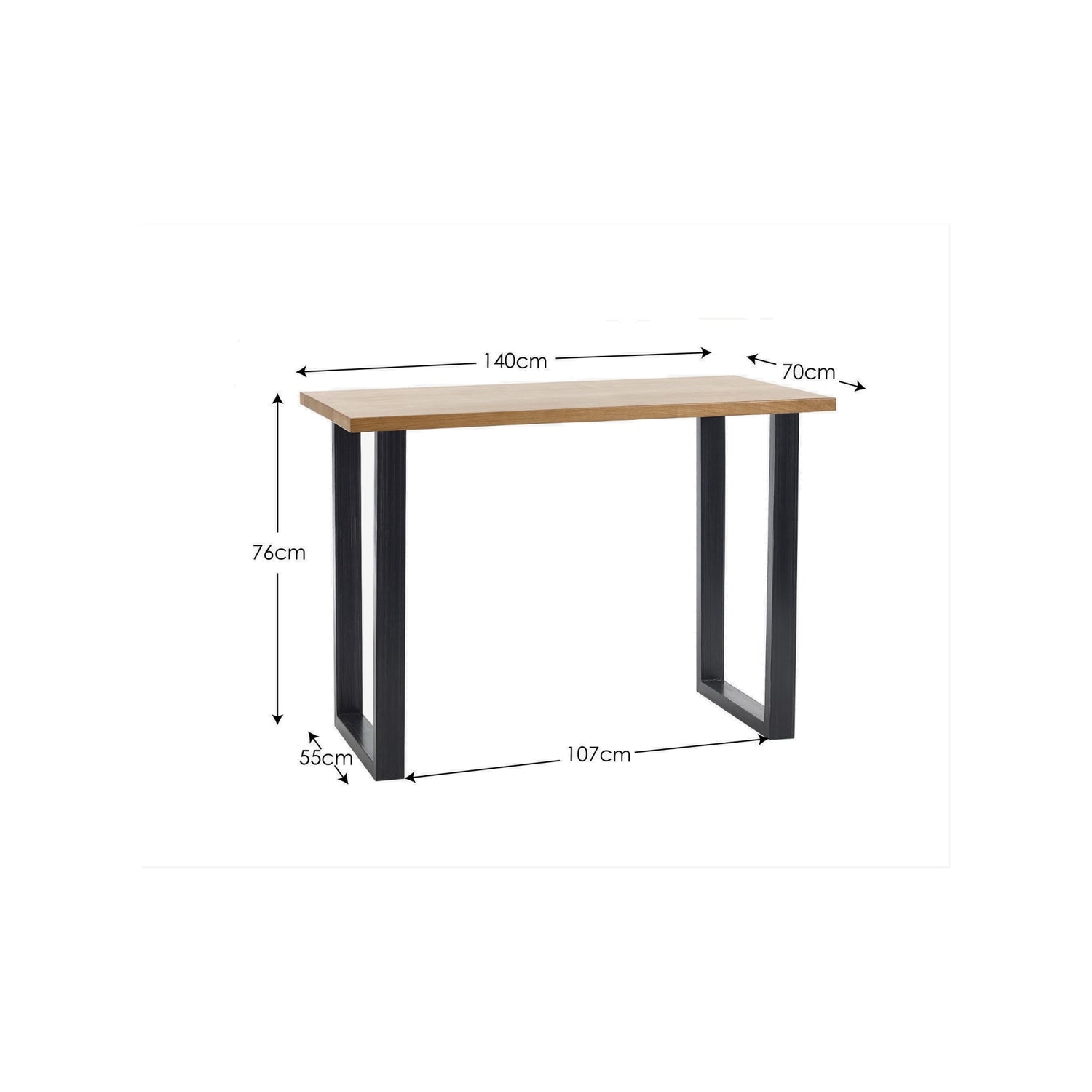 Table with dimensions labeled on a white background