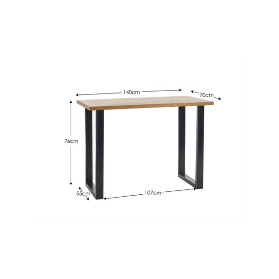 Table with dimensions labeled on a white background