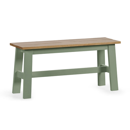 Wooden bench with green frame on a white background