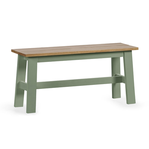 Wooden bench with green frame on a white background