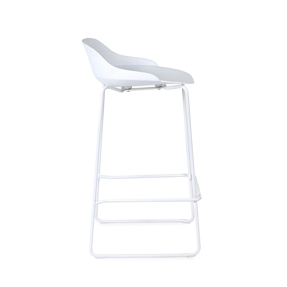 White bar stool with a modern design on a white background