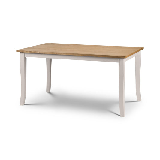 Wooden table with white legs on a white background