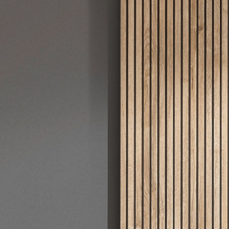 Wooden panel with vertical slats on a gray background