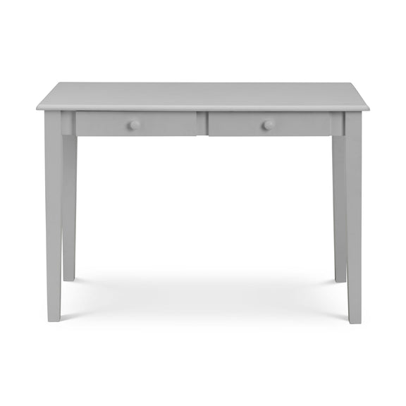 Gray desk with two drawers on a white background