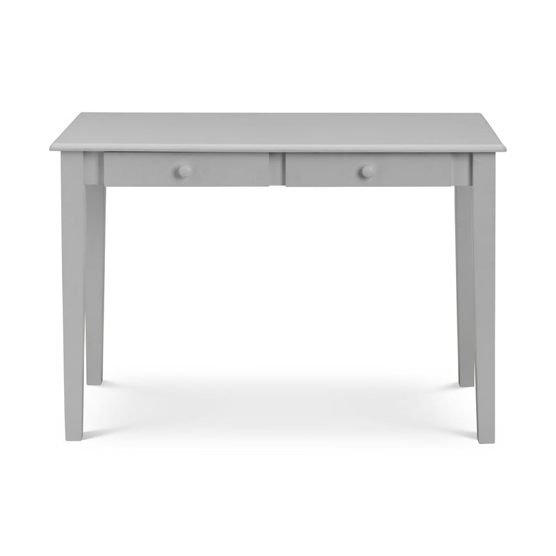 Gray desk with two drawers on a white background