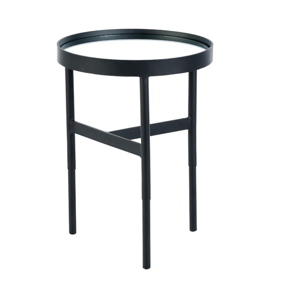 Black metal side table on a white background