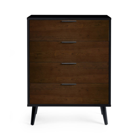Wooden dresser with four drawers on a white background