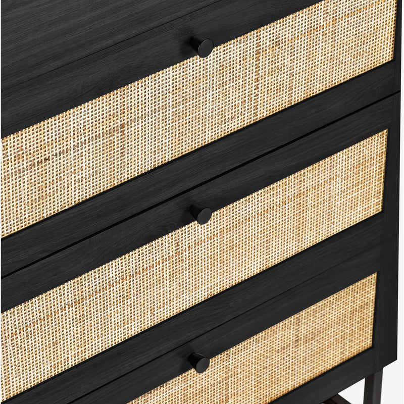 Black dresser with woven design on drawers