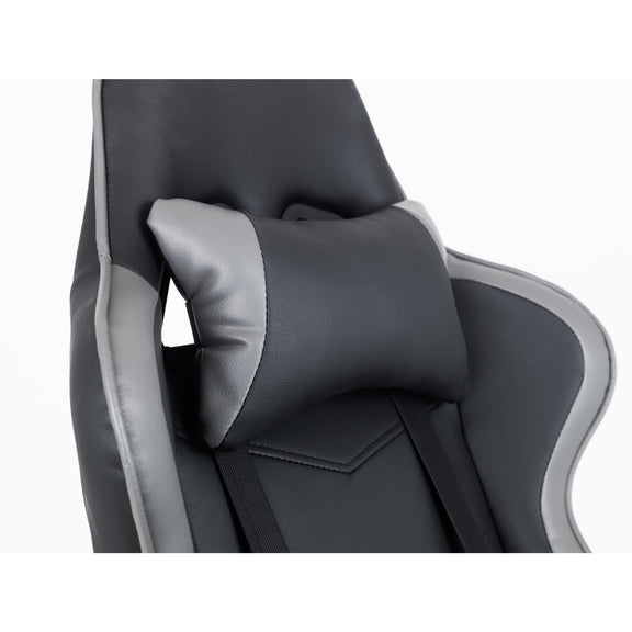 Gray gaming chair with headrest on a white background