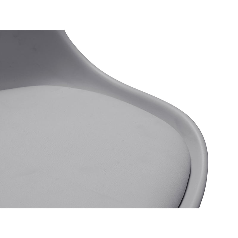Close-up of a gray chair seat on a white background
