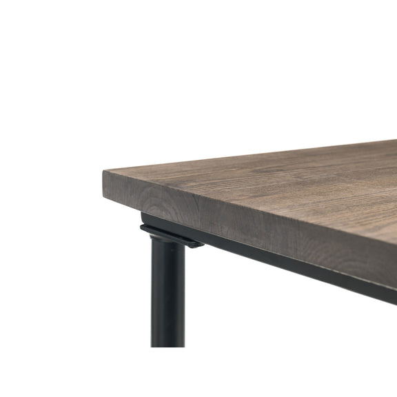 Wooden table with metal legs on a white background