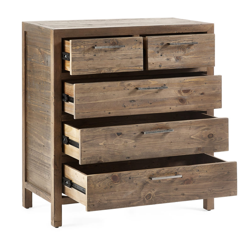 Wooden dresser with four drawers on a white background