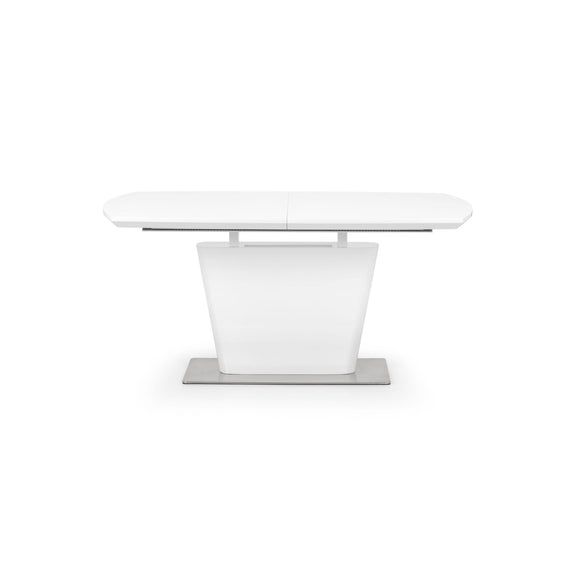 White dining table with a modern design on a white background