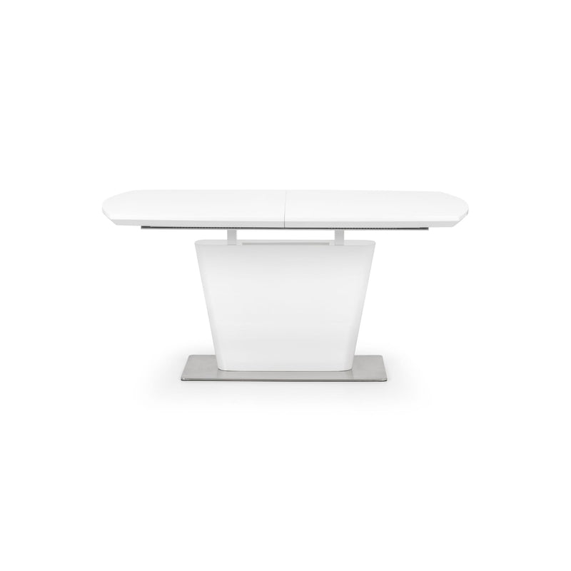 White dining table with a modern design on a white background