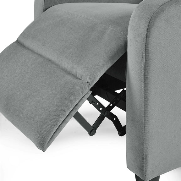 Gray upholstered chair with a folded gray blanket on a white background